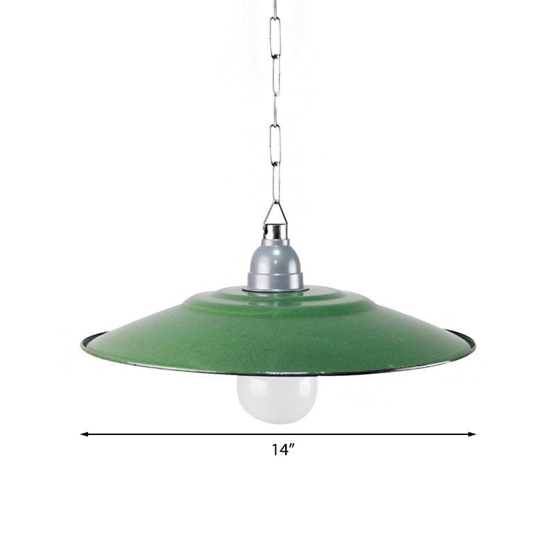 Green Saucer Shade Ceiling Fixture Industrial Enamel 1 Light Farmhouse Pendant Light, 11"/12" Diameter Clearhalo 'Art Deco Pendants' 'Cast Iron' 'Ceiling Lights' 'Ceramic' 'Crystal' 'Industrial Pendants' 'Industrial' 'Metal' 'Middle Century Pendants' 'Pendant Lights' 'Pendants' 'Tiffany' Lighting' 253270