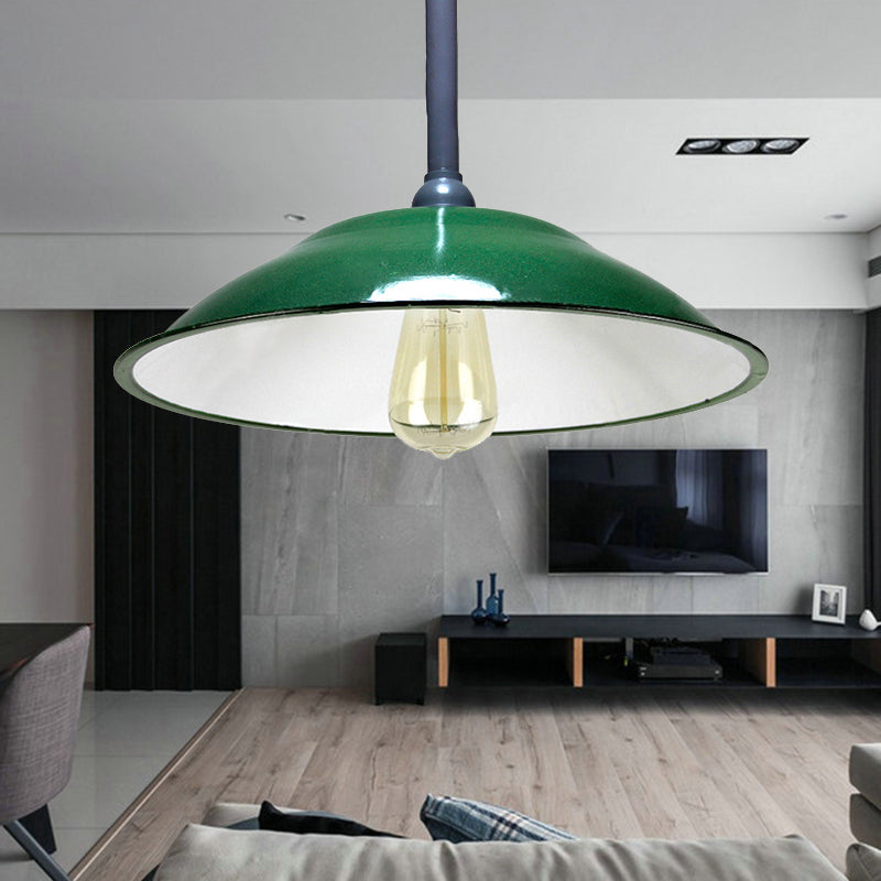 Green Saucer Shade Ceiling Fixture Industrial Enamel 1 Light Farmhouse Pendant Light, 11"/12" Diameter Clearhalo 'Art Deco Pendants' 'Cast Iron' 'Ceiling Lights' 'Ceramic' 'Crystal' 'Industrial Pendants' 'Industrial' 'Metal' 'Middle Century Pendants' 'Pendant Lights' 'Pendants' 'Tiffany' Lighting' 253271