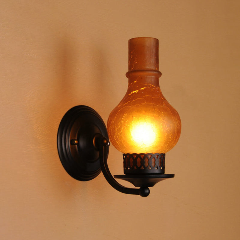 1 Bulb Vase Shade Wall Mounted Light Fixture Rustic White/Amber Crackle Glass Lighting for Corridor Amber Clearhalo 'Cast Iron' 'Glass' 'Industrial wall lights' 'Industrial' 'Middle century wall lights' 'Modern' 'Tiffany' 'Traditional wall lights' 'Wall Lamps & Sconces' 'Wall Lights' Lighting' 253298