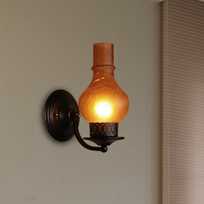 1 Bulb Vase Shade Wall Mounted Light Fixture Rustic White/Amber Crackle Glass Lighting for Corridor Clearhalo 'Cast Iron' 'Glass' 'Industrial wall lights' 'Industrial' 'Middle century wall lights' 'Modern' 'Tiffany' 'Traditional wall lights' 'Wall Lamps & Sconces' 'Wall Lights' Lighting' 253299