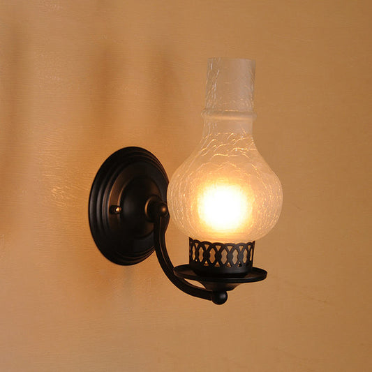 1 Bulb Vase Shade Wall Mounted Light Fixture Rustic White/Amber Crackle Glass Lighting for Corridor Clearhalo 'Cast Iron' 'Glass' 'Industrial wall lights' 'Industrial' 'Middle century wall lights' 'Modern' 'Tiffany' 'Traditional wall lights' 'Wall Lamps & Sconces' 'Wall Lights' Lighting' 253301