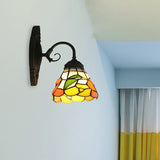 1 Head Peony Sconce Light Victorian Black Stained Glass Wall Mount Light with Curved/Straight Arm Clearhalo 'Industrial' 'Middle century wall lights' 'Tiffany wall lights' 'Tiffany' 'Wall Lamps & Sconces' 'Wall Lights' Lighting' 253311