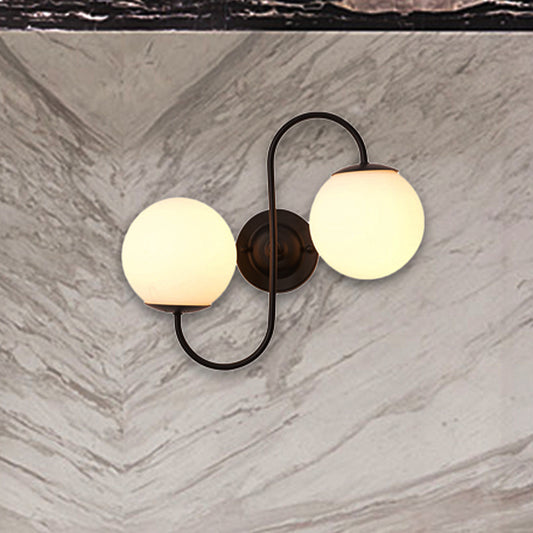 2-Light Round Sconce Light Fixture Modern Black White Glass Wall Lamp for Living Room Clearhalo 'Cast Iron' 'Glass' 'Industrial' 'Modern wall lights' 'Modern' 'Tiffany' 'Traditional wall lights' 'Wall Lamps & Sconces' 'Wall Lights' Lighting' 253333