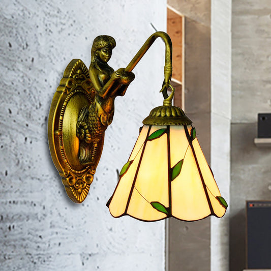 1 Head Sconce Lighting Tiffany Lily Blue/Yellow Glass Wall Mounted Light Fixture for Hallway Yellow Clearhalo 'Industrial' 'Middle century wall lights' 'Tiffany wall lights' 'Tiffany' 'Wall Lamps & Sconces' 'Wall Lights' Lighting' 253484