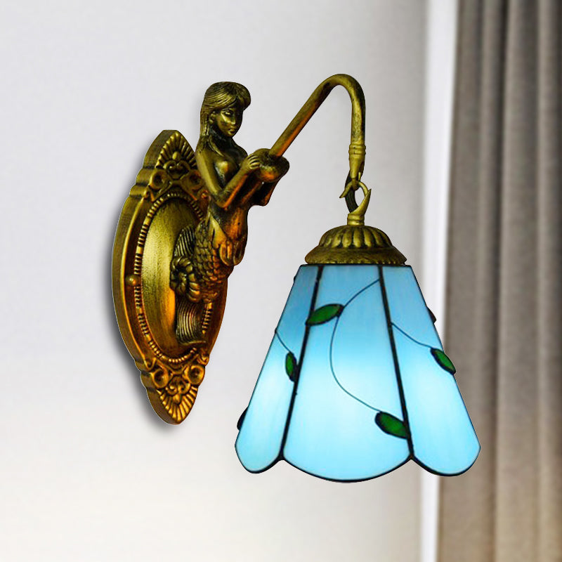 1 Head Sconce Lighting Tiffany Lily Blue/Yellow Glass Wall Mounted Light Fixture for Hallway Clearhalo 'Industrial' 'Middle century wall lights' 'Tiffany wall lights' 'Tiffany' 'Wall Lamps & Sconces' 'Wall Lights' Lighting' 253487