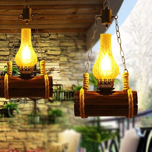 1 Light Hanging Ceiling Light with Kerosene Crackle Glass Vintage Living Room Pendant Lighting Yellow Clearhalo 'Ceiling Lights' 'Industrial Pendants' 'Industrial' 'Middle Century Pendants' 'Pendant Lights' 'Pendants' 'Tiffany' Lighting' 253508