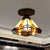 Vintage Tiffany Craftsman Flush Ceiling Light 1 Light Stained Glass Ceiling Lamp in Black/Antique Brass for Corridor Black Clearhalo 'Ceiling Lights' 'Close To Ceiling Lights' 'Close to ceiling' 'Glass shade' 'Glass' 'Semi-flushmount' 'Tiffany close to ceiling' 'Tiffany' Lighting' 253512