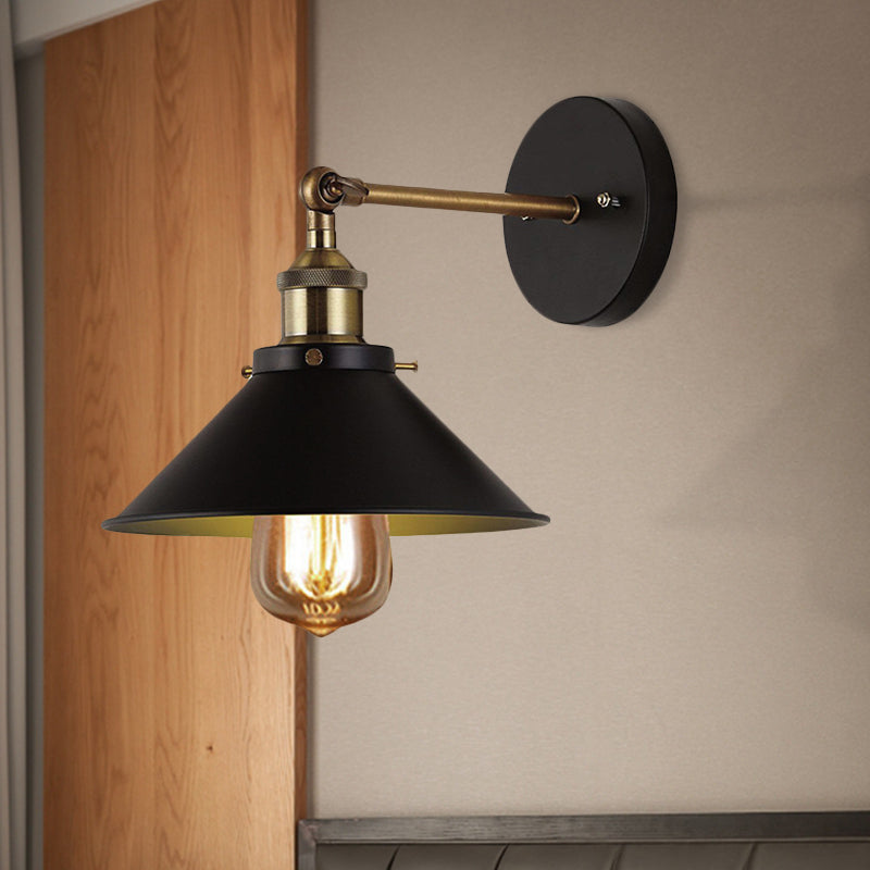 Industrial Stylish Cone Wall Sconce 1 Light Metallic Wall Mount Light in Black for Living Room, 2 Packs Black Clearhalo 'Art deco wall lights' 'Cast Iron' 'Glass' 'Industrial wall lights' 'Industrial' 'Middle century wall lights' 'Modern' 'Rustic wall lights' 'Tiffany' 'Traditional wall lights' 'Wall Lamps & Sconces' 'Wall Lights' Lighting' 253526