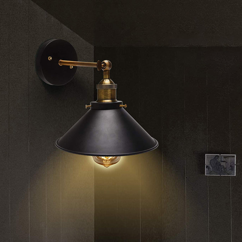 Industrial Stylish Cone Wall Sconce 1 Light Metallic Wall Mount Light in Black for Living Room, 2 Packs Clearhalo 'Art deco wall lights' 'Cast Iron' 'Glass' 'Industrial wall lights' 'Industrial' 'Middle century wall lights' 'Modern' 'Rustic wall lights' 'Tiffany' 'Traditional wall lights' 'Wall Lamps & Sconces' 'Wall Lights' Lighting' 253527