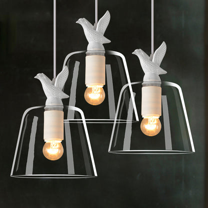 Tapered Clear Glass Multi-Light Pendant Modern 3-Bulb Dining Room Hanging Lamp in White, Round/Linear Canopy White Round Canopy Clearhalo 'Ceiling Lights' 'Glass shade' 'Glass' 'Industrial Pendants' 'Industrial' 'Middle Century Pendants' 'Pendant Lights' 'Pendants' 'Tiffany' Lighting' 253550