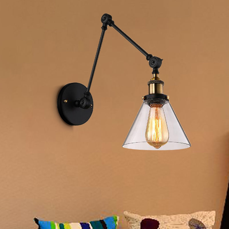 Brass Tapered Wall Lighting Vintage Clear Glass 1 Light Living Room Sconce Light Fixture Clear Clearhalo 'Cast Iron' 'Glass' 'Industrial wall lights' 'Industrial' 'Middle century wall lights' 'Modern' 'Tiffany' 'Traditional wall lights' 'Wall Lamps & Sconces' 'Wall Lights' Lighting' 253554