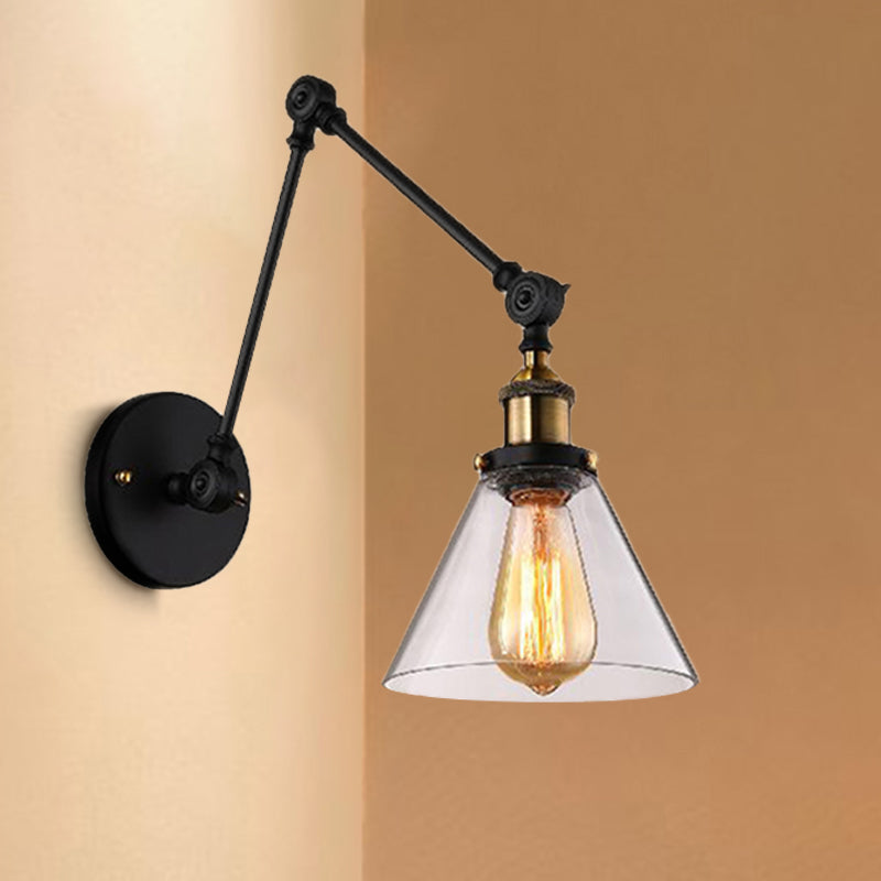 Brass Tapered Wall Lighting Vintage Clear Glass 1 Light Living Room Sconce Light Fixture Clearhalo 'Cast Iron' 'Glass' 'Industrial wall lights' 'Industrial' 'Middle century wall lights' 'Modern' 'Tiffany' 'Traditional wall lights' 'Wall Lamps & Sconces' 'Wall Lights' Lighting' 253555