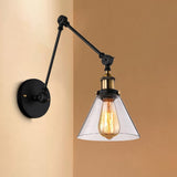 Brass Tapered Wall Lighting Vintage Clear Glass 1 Light Living Room Sconce Light Fixture Clearhalo 'Cast Iron' 'Glass' 'Industrial wall lights' 'Industrial' 'Middle century wall lights' 'Modern' 'Tiffany' 'Traditional wall lights' 'Wall Lamps & Sconces' 'Wall Lights' Lighting' 253555