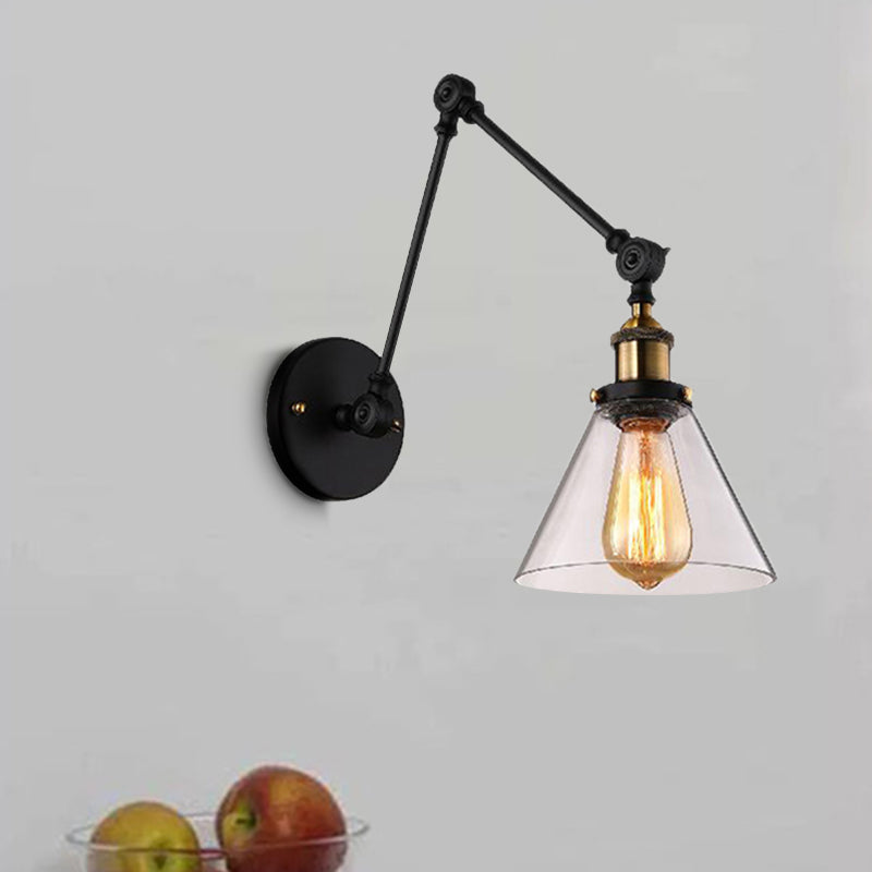 Brass Tapered Wall Lighting Vintage Clear Glass 1 Light Living Room Sconce Light Fixture Clearhalo 'Cast Iron' 'Glass' 'Industrial wall lights' 'Industrial' 'Middle century wall lights' 'Modern' 'Tiffany' 'Traditional wall lights' 'Wall Lamps & Sconces' 'Wall Lights' Lighting' 253556