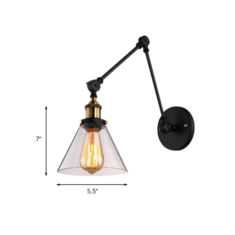 Brass Tapered Wall Lighting Vintage Clear Glass 1 Light Living Room Sconce Light Fixture Clearhalo 'Cast Iron' 'Glass' 'Industrial wall lights' 'Industrial' 'Middle century wall lights' 'Modern' 'Tiffany' 'Traditional wall lights' 'Wall Lamps & Sconces' 'Wall Lights' Lighting' 253558