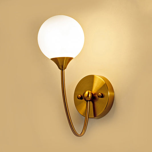 Elegant Stylish Ball Shade Wall Light 1/2 Lights Milk Glass Wall Sconce in Gold for Mirror Living Room 1.0 Gold Clearhalo 'Cast Iron' 'Glass' 'Industrial' 'Modern wall lights' 'Modern' 'Tiffany' 'Traditional wall lights' 'Wall Lamps & Sconces' 'Wall Lights' Lighting' 253579