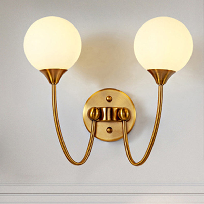 Elegant Stylish Ball Shade Wall Light 1/2 Lights Milk Glass Wall Sconce in Gold for Mirror Living Room