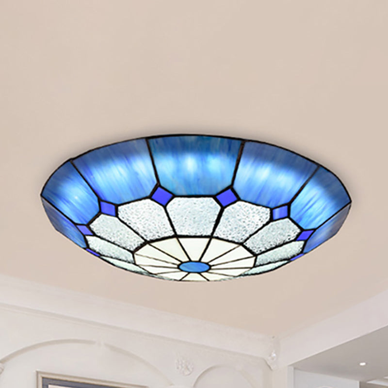12"/16"/19.5" W Tiffany Blue/Light Blue Flush Ceiling Light with Bowl Shade Stained Glass Flushmount for Living Room Light Blue Clearhalo 'Ceiling Lights' 'Close To Ceiling Lights' 'Close to ceiling' 'Flush mount' Lighting' 253590