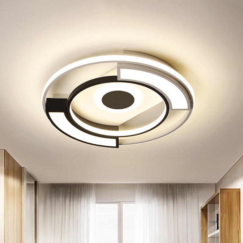 Modern Circular Flush Light Metal and Acrylic Black and White Led Surface Mount Ceiling Lights for Living Room, 16"/19.5" W Black Warm Clearhalo 'Ceiling Lights' 'Close To Ceiling Lights' 'Close to ceiling' 'Flush mount' Lighting' 253609