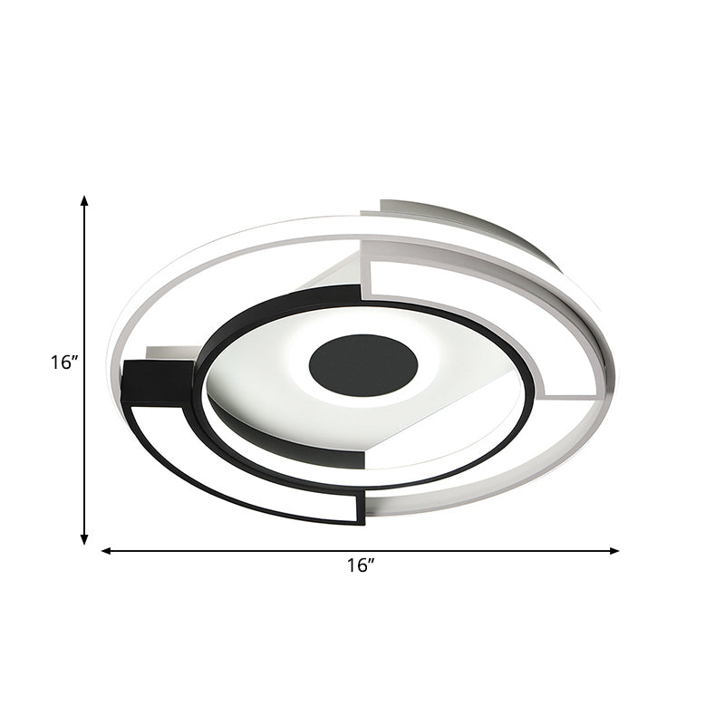 Modern Circular Flush Light Metal and Acrylic Black and White Led Surface Mount Ceiling Lights for Living Room, 16"/19.5" W Clearhalo 'Ceiling Lights' 'Close To Ceiling Lights' 'Close to ceiling' 'Flush mount' Lighting' 253611