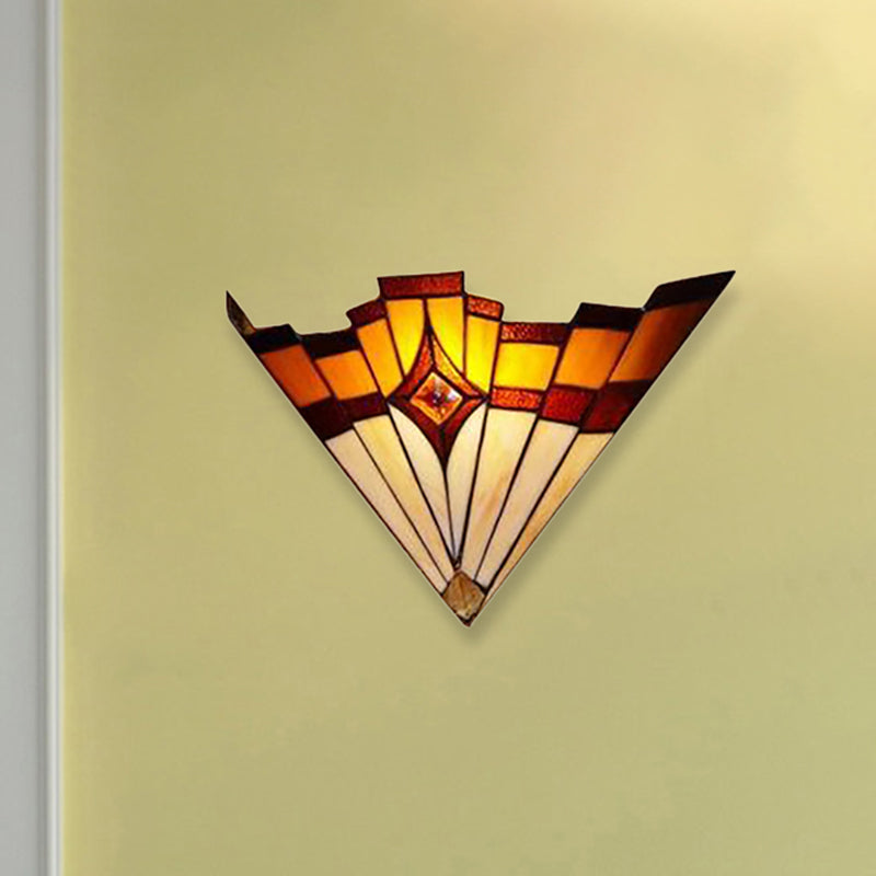 Mission Style Triangle Wall Sconce Stained Glass 1 Light Indoor Wall Lighting for Hallway Beige Clearhalo 'Industrial' 'Middle century wall lights' 'Tiffany wall lights' 'Tiffany' 'Wall Lamps & Sconces' 'Wall Lights' Lighting' 253624