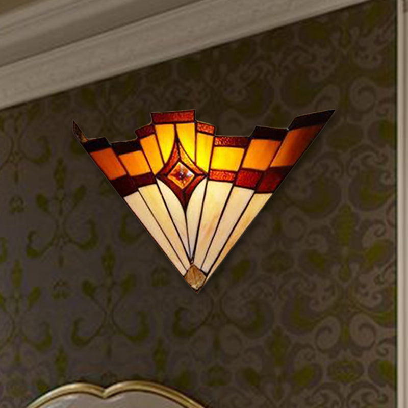 Mission Style Triangle Wall Sconce Stained Glass 1 Light Indoor Wall Lighting for Hallway Clearhalo 'Industrial' 'Middle century wall lights' 'Tiffany wall lights' 'Tiffany' 'Wall Lamps & Sconces' 'Wall Lights' Lighting' 253625