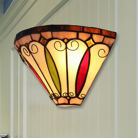 2 Lights Mini Wall Sconce with Bowl Shade Stained Glass Vintage Wall Light Fixture in Multi Color Clearhalo 'Industrial' 'Middle century wall lights' 'Tiffany wall lights' 'Tiffany' 'Wall Lamps & Sconces' 'Wall Lights' Lighting' 253635