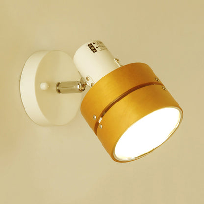 Study Room Drum Wall Light Angle Adjustable Wood Contemporary 1 Light Beige Wall Sconce Wood Clearhalo 'Modern wall lights' 'Modern' 'Wall Lamps & Sconces' 'Wall Lights' Lighting' 253640