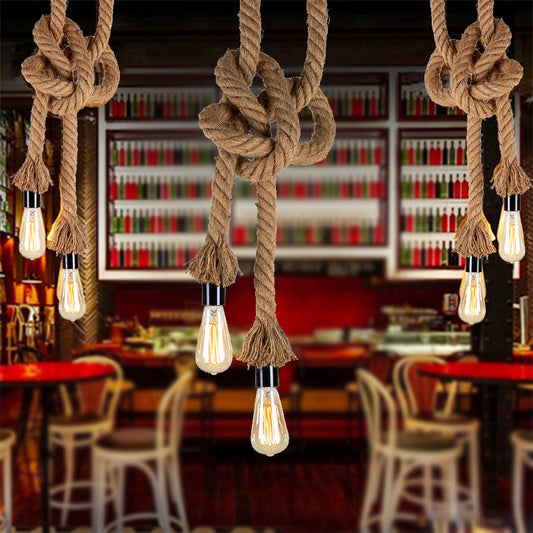 Light Brown 2 Heads Ceiling Pendant Light Vintage Style Rope Open Bulb Hanging Lighting for Bar Light Brown Clearhalo 'Ceiling Lights' 'Industrial Pendants' 'Industrial' 'Middle Century Pendants' 'Pendant Lights' 'Pendants' 'Tiffany' Lighting' 253642