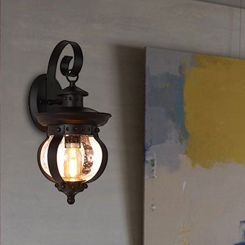 1 Light Seedy Glass Wall Sconce Light Rustic Black Lantern Bedroom Lighting Fixture Clearhalo 'Art deco wall lights' 'Cast Iron' 'Glass' 'Industrial wall lights' 'Industrial' 'Middle century wall lights' 'Modern' 'Rustic wall lights' 'Tiffany' 'Traditional wall lights' 'Wall Lamps & Sconces' 'Wall Lights' Lighting' 253667