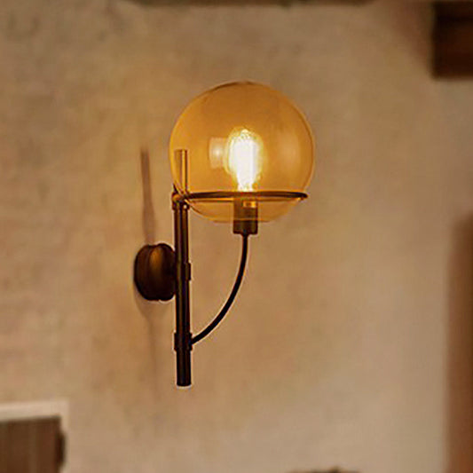 1 Light Globe Sconce Light Fixture Industrial Black Clear Glass Wall Lamp for Coffee Shop Black Clearhalo 'Cast Iron' 'Glass' 'Industrial wall lights' 'Industrial' 'Middle century wall lights' 'Modern' 'Tiffany' 'Traditional wall lights' 'Wall Lamps & Sconces' 'Wall Lights' Lighting' 253685