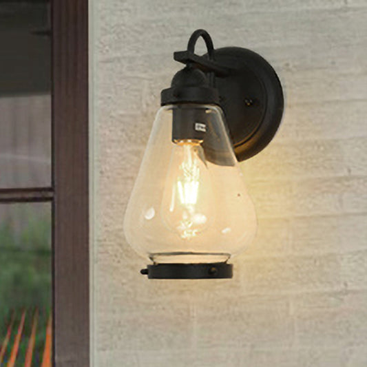 Clear Glass Black Sconce Light Cone 1-Light Industrial Wall Lamp Fixture for Porch Clearhalo 'Cast Iron' 'Glass' 'Industrial wall lights' 'Industrial' 'Middle century wall lights' 'Modern' 'Tiffany' 'Traditional wall lights' 'Wall Lamps & Sconces' 'Wall Lights' Lighting' 253721