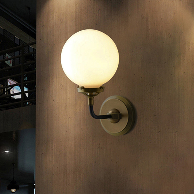 Modern Globe Shade Wall Lighting Fixture 1/2-Bulb Opal Glass Sconce Light in Antique Brass/Chrome Clearhalo 'Cast Iron' 'Glass' 'Industrial wall lights' 'Industrial' 'Middle century wall lights' 'Modern' 'Tiffany' 'Traditional wall lights' 'Wall Lamps & Sconces' 'Wall Lights' Lighting' 253728