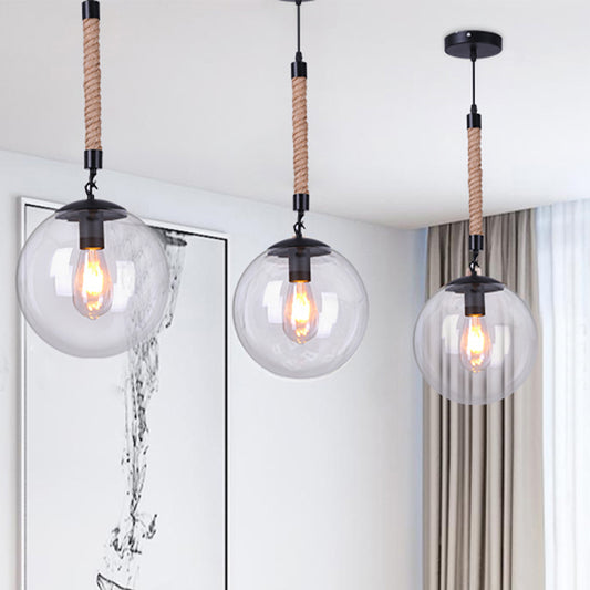 6"/8" Wide Global Glass Pendant Light Industrial 1 Light Dining Room Hanging Ceiling Light in Clear Clear Clearhalo 'Ceiling Lights' 'Glass shade' 'Glass' 'Industrial Pendants' 'Industrial' 'Middle Century Pendants' 'Pendant Lights' 'Pendants' 'Tiffany' Lighting' 253742