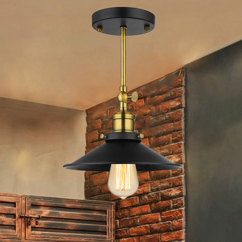 1 Bulb Conical Ceiling Lighting Vintage Stylish Black Metallic Semi Flush Ceiling Light for Dining Room Black Clearhalo 'Ceiling Lights' 'Close To Ceiling Lights' 'Close to ceiling' 'Semi-flushmount' Lighting' 253744
