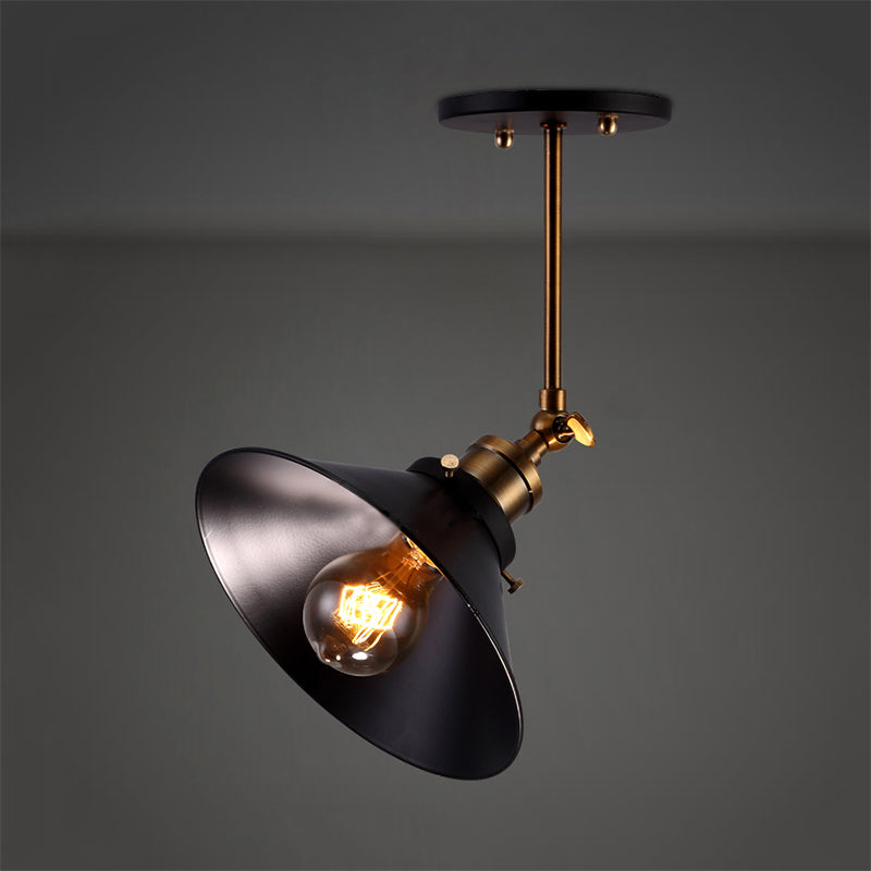1 Bulb Conical Ceiling Lighting Vintage Stylish Black Metallic Semi Flush Ceiling Light for Dining Room Clearhalo 'Ceiling Lights' 'Close To Ceiling Lights' 'Close to ceiling' 'Semi-flushmount' Lighting' 253745