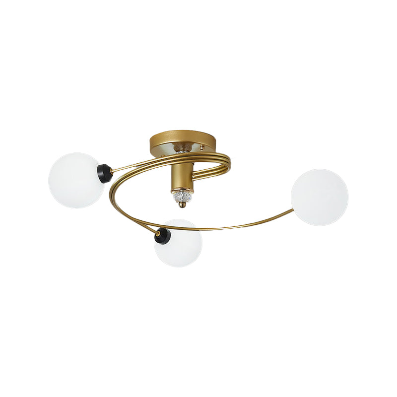 Gold Spiral Semi Flush Lighting Nordic 3/5 Lights Ceiling Flushmount with Orb Clear/Milk/White Glass Shade Clearhalo 'Ceiling Lights' 'Close To Ceiling Lights' 'Close to ceiling' 'Glass shade' 'Glass' 'Pendant Lights' 'Semi-flushmount' Lighting' 253750