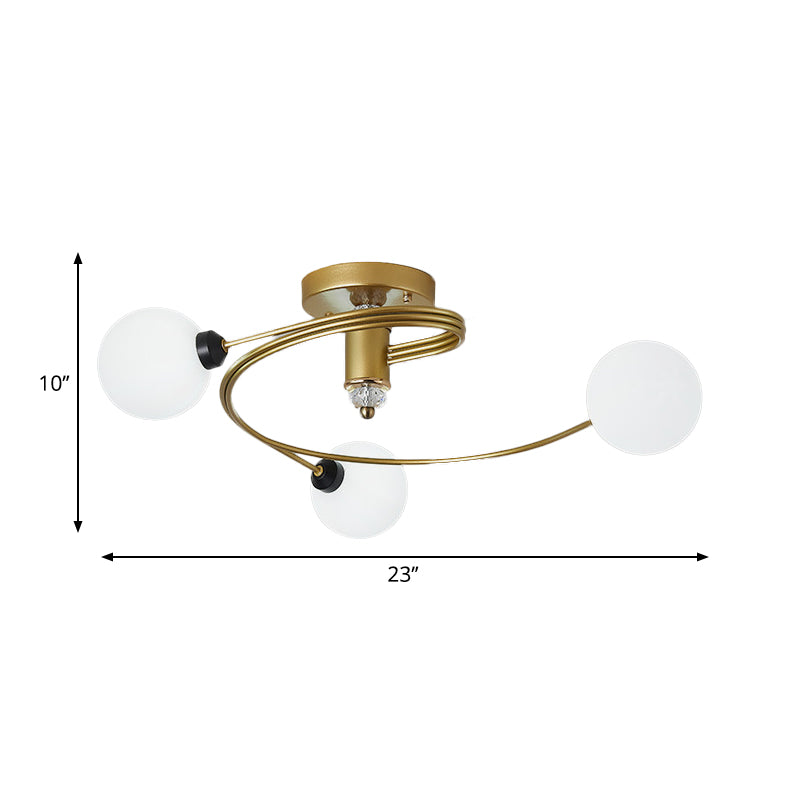 Gold Spiral Semi Flush Lighting Nordic 3/5 Lights Ceiling Flushmount with Orb Clear/Milk/White Glass Shade Clearhalo 'Ceiling Lights' 'Close To Ceiling Lights' 'Close to ceiling' 'Glass shade' 'Glass' 'Pendant Lights' 'Semi-flushmount' Lighting' 253751