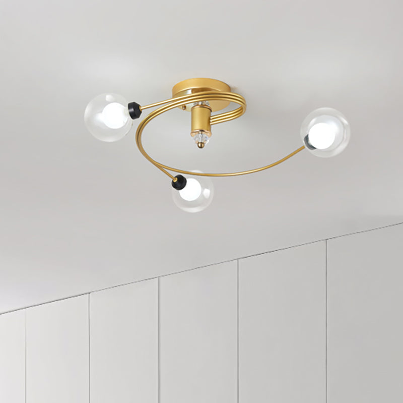 Gold Spiral Semi Flush Lighting Nordic 3/5 Lights Ceiling Flushmount with Orb Clear/Milk/White Glass Shade 3 White Clearhalo 'Ceiling Lights' 'Close To Ceiling Lights' 'Close to ceiling' 'Glass shade' 'Glass' 'Pendant Lights' 'Semi-flushmount' Lighting' 253758