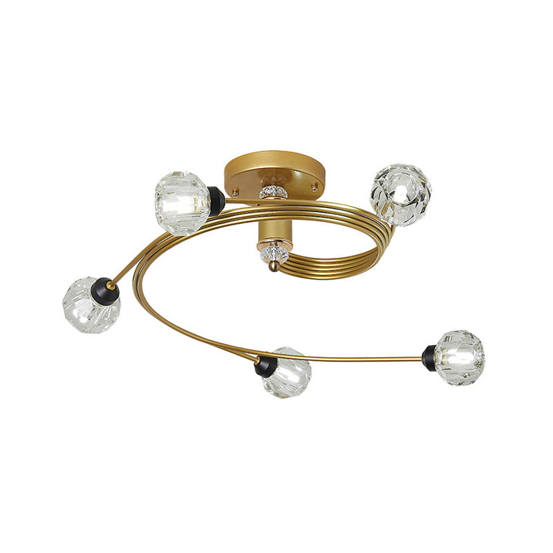 Gold Spiral Semi Flush Lighting Nordic 3/5 Lights Ceiling Flushmount with Orb Clear/Milk/White Glass Shade Clearhalo 'Ceiling Lights' 'Close To Ceiling Lights' 'Close to ceiling' 'Glass shade' 'Glass' 'Pendant Lights' 'Semi-flushmount' Lighting' 253761