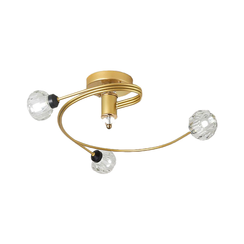 Gold Spiral Semi Flush Lighting Nordic 3/5 Lights Ceiling Flushmount with Orb Clear/Milk/White Glass Shade Clearhalo 'Ceiling Lights' 'Close To Ceiling Lights' 'Close to ceiling' 'Glass shade' 'Glass' 'Pendant Lights' 'Semi-flushmount' Lighting' 253763
