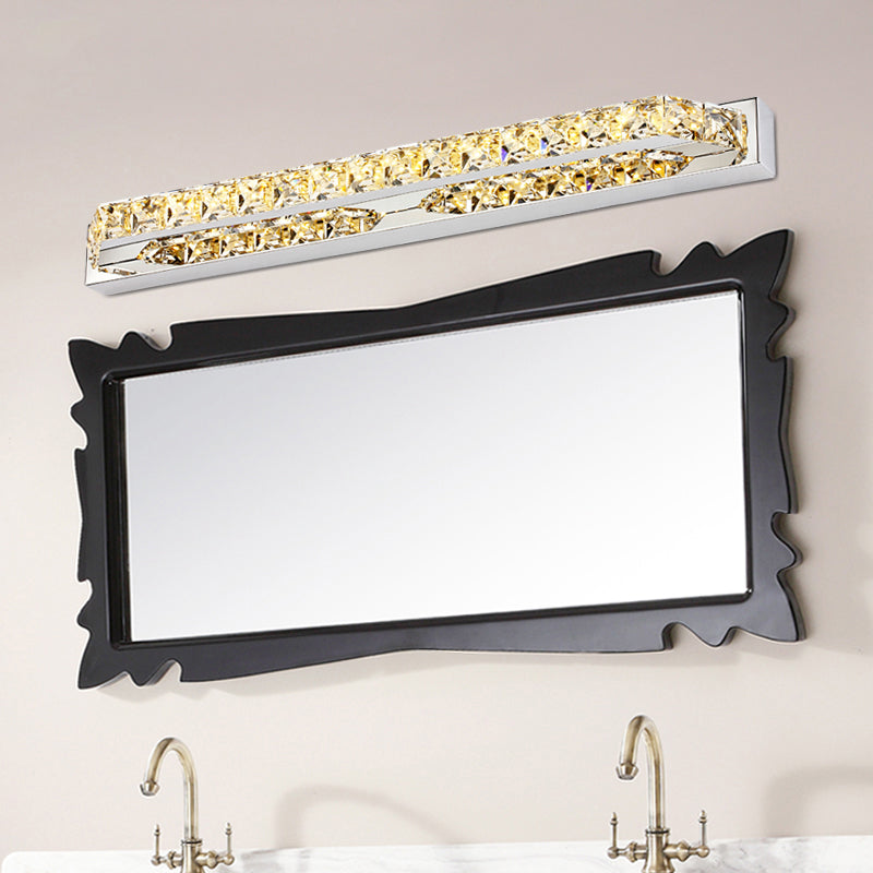 Linear Bathroom Vanity Wall Light Clear/Champagne Crystal 16"/22" W LED Contemporary Wall Lamp in Warm/White Light - Clearhalo - 'Modern wall lights' - 'Modern' - 'Vanity Lights' - 'Wall Lights' - Lighting' - 253804