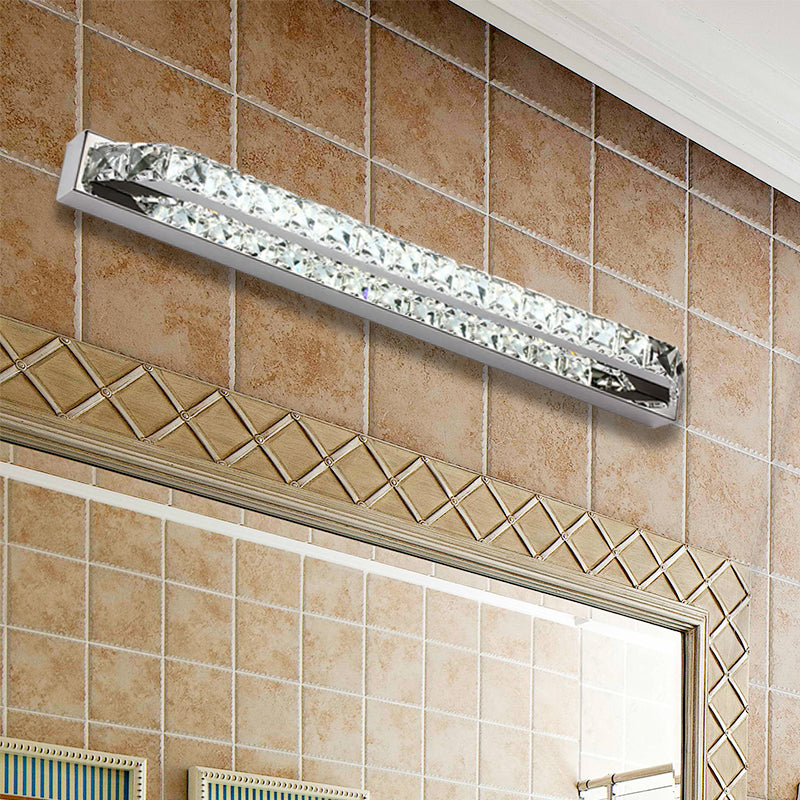 Linear Bathroom Vanity Wall Light Clear/Champagne Crystal 16"/22" W LED Contemporary Wall Lamp in Warm/White Light Clearhalo 'Modern wall lights' 'Modern' 'Vanity Lights' 'Wall Lights' Lighting' 253808