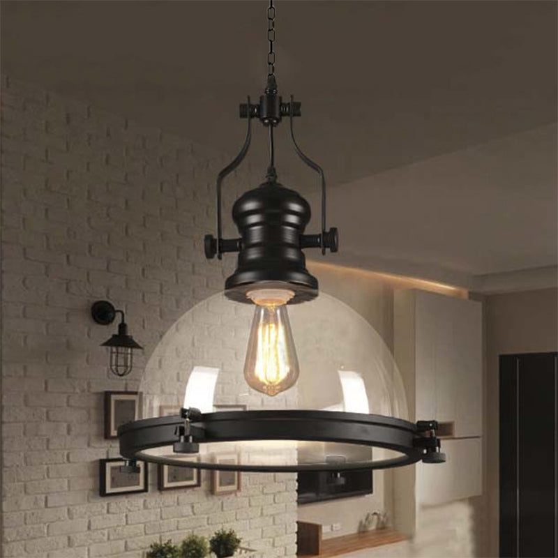Black Dome Pendant Ceiling Light Coastal Clear Glass Single-Bulb Dining Room Hanging Lamp Clear Clearhalo 'Ceiling Lights' 'Glass shade' 'Glass' 'Industrial Pendants' 'Industrial' 'Middle Century Pendants' 'Pendant Lights' 'Pendants' 'Tiffany' Lighting' 253812