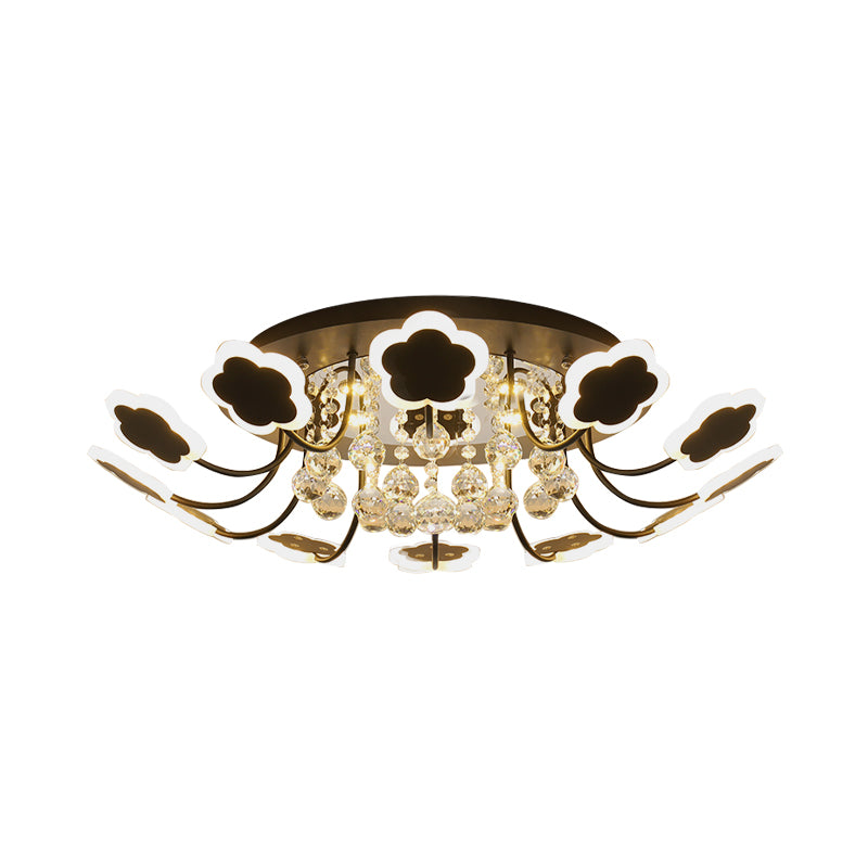 Petal-Shape Semi Mount Light Modern Acrylic 23"/27" W LED Black/White Ceiling Lamp with Clear Crystal Draping, Warm/White Light Clearhalo 'Ceiling Lights' 'Close To Ceiling Lights' 'Close to ceiling' 'Semi-flushmount' Lighting' 253866