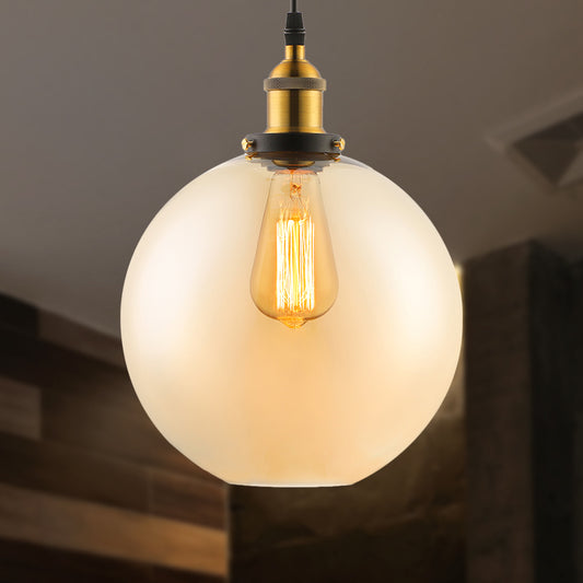 Globe Pendant Light Industrial Single Light 8"/10"/12" Wide Clear Glass Hanging Lamp in Grey/Brown Clearhalo 'Ceiling Lights' 'Glass shade' 'Glass' 'Industrial Pendants' 'Industrial' 'Middle Century Pendants' 'Pendant Lights' 'Pendants' 'Tiffany' Lighting' 253880