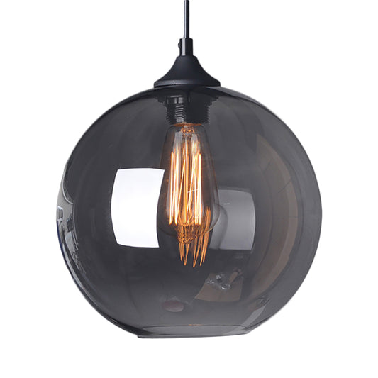 Globe Pendant Light Industrial Single Light 8"/10"/12" Wide Clear Glass Hanging Lamp in Grey/Brown Clearhalo 'Ceiling Lights' 'Glass shade' 'Glass' 'Industrial Pendants' 'Industrial' 'Middle Century Pendants' 'Pendant Lights' 'Pendants' 'Tiffany' Lighting' 253884