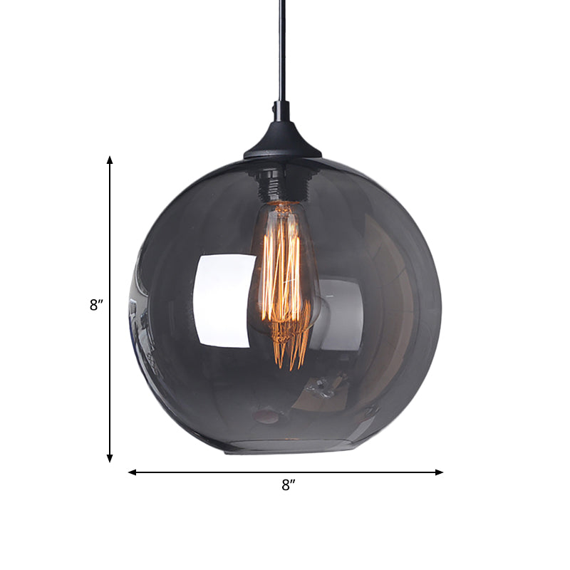 Globe Pendant Light Industrial Single Light 8"/10"/12" Wide Clear Glass Hanging Lamp in Grey/Brown Clearhalo 'Ceiling Lights' 'Glass shade' 'Glass' 'Industrial Pendants' 'Industrial' 'Middle Century Pendants' 'Pendant Lights' 'Pendants' 'Tiffany' Lighting' 253885