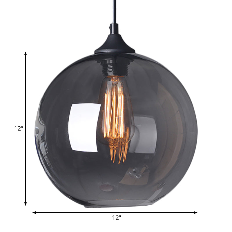 Globe Pendant Light Industrial Single Light 8"/10"/12" Wide Clear Glass Hanging Lamp in Grey/Brown Clearhalo 'Ceiling Lights' 'Glass shade' 'Glass' 'Industrial Pendants' 'Industrial' 'Middle Century Pendants' 'Pendant Lights' 'Pendants' 'Tiffany' Lighting' 253887