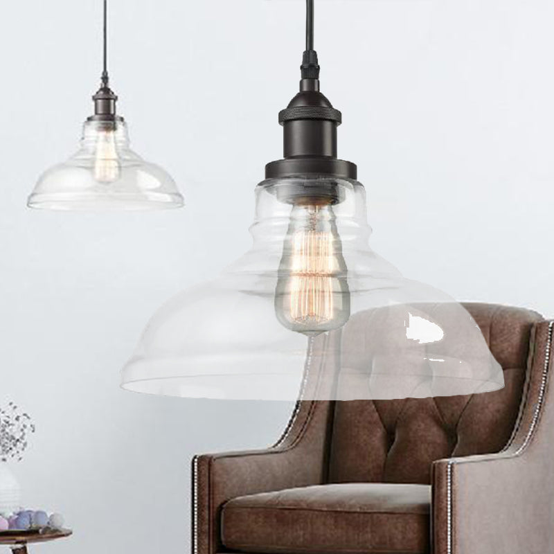 Black 1 Light Pendant Lighting Industrial Clear Glass Barn Hanging Lamp for Indoor Clearhalo 'Ceiling Lights' 'Glass shade' 'Glass' 'Industrial Pendants' 'Industrial' 'Middle Century Pendants' 'Pendant Lights' 'Pendants' 'Tiffany' Lighting' 253909